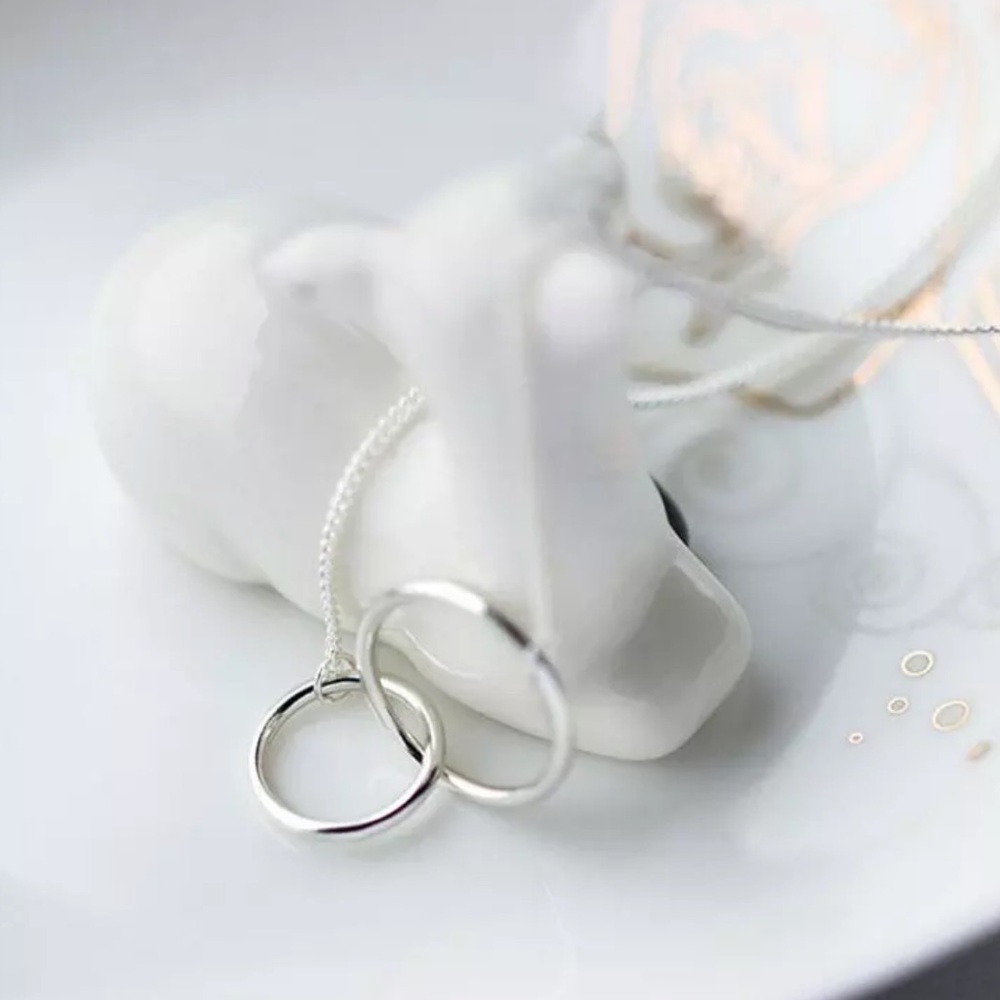 NEW 925 STERLING SILVER DOUBLE CIRCLE NECKLACE, NICE NECKLACE, CUTE NECKLACE - Picture 4 of 6